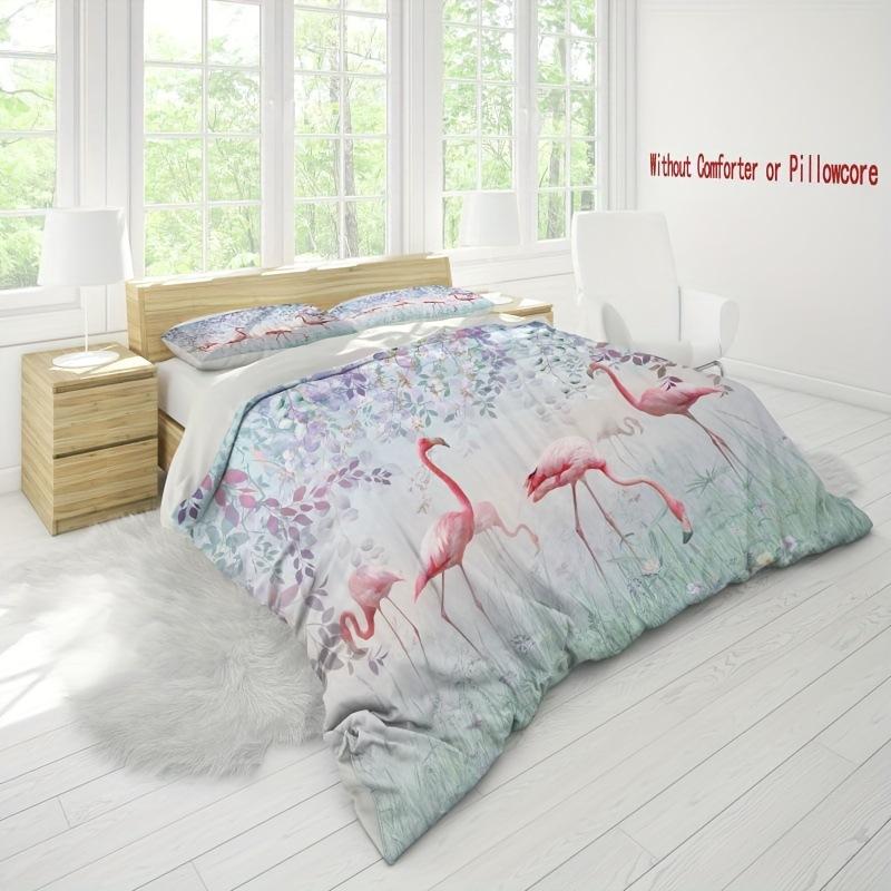 Flamingo Duvet Cover Three Piece Girl Bedroom Bedding Quilt Cover Set Pink Bedspread