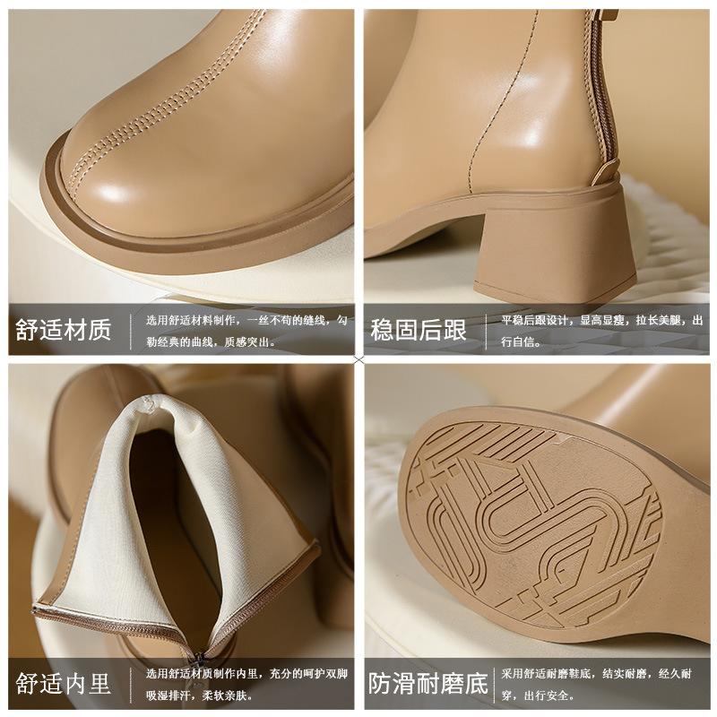 Новые женские ботинки Martin на молнии, осень/зима, корейская версия, кожаные короткие ботинки на среднем каблуке, резиновая мягкая подошва, низкие женские ботинки Martin