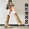 Retro suede V-mouth thick heel medium boots women's 2026 new western soft leather thin wide tube stacking boots