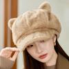 Новый Стиль Шляпа Восьмиугольная из Кроличьего Меха Модная Плюшевая Шляпа Женская с Ушками Кошки Теплой Шапкой Широкий Повязка на Голову