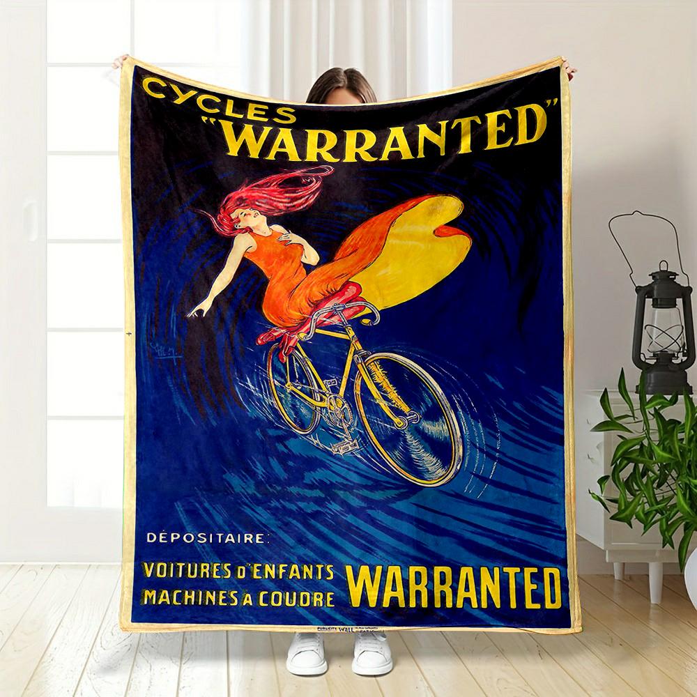 Vintage Cycling Woman Poster Design Patterned flannel blanket perfect for the bedroom living room, sofa, or a little nap