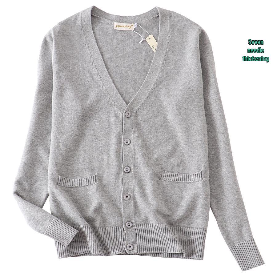 Японский кардиган-униформа JK с V-образным вырезом и длинным рукавом - Утолщенный свитер 7-й вязки для весны/осени