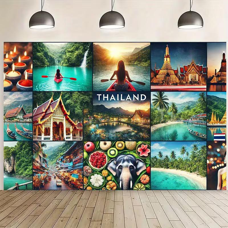 2D Whimsical Thai Landmark Montage Backdrop Aesthetic Vacation Photo Prop