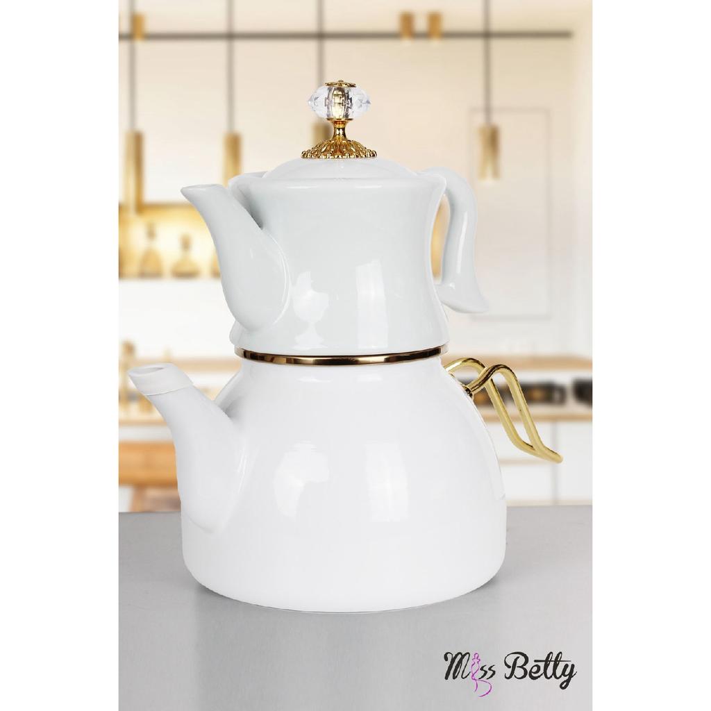 Enamel Teapot With Porcelain Teapot Dark Green