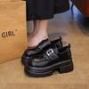 Кожаные туфли-лоферы на платформе женские туфли 2025 новые туфли из маленькой кожи в британском стиле с небольшой высотой на липучках одинарные туфли