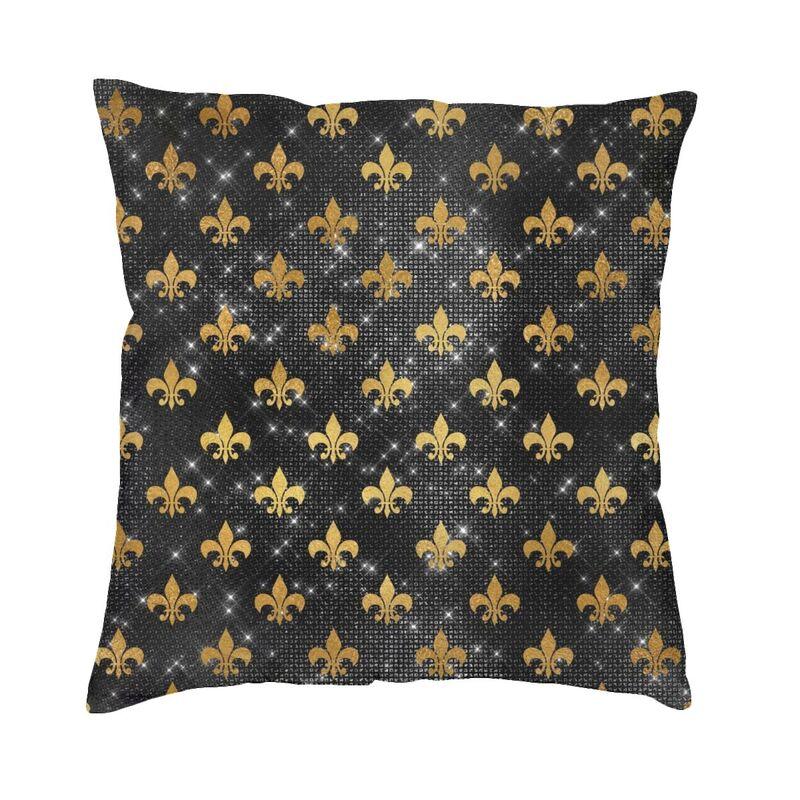 Elegant Black And Gold Fleur De Lis Cushion Cover Soft FleurDeLys Lily Floral Throw Pillow Case Home Decorative Pillowcase