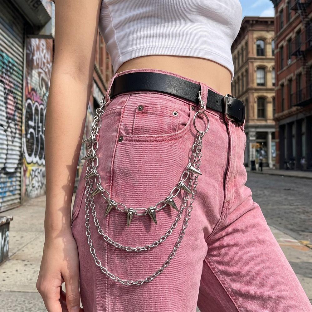 Double-layer Metal Waist Chain Studded Punk Belt Chain Personality Rivet Studded Pants Chain Steet