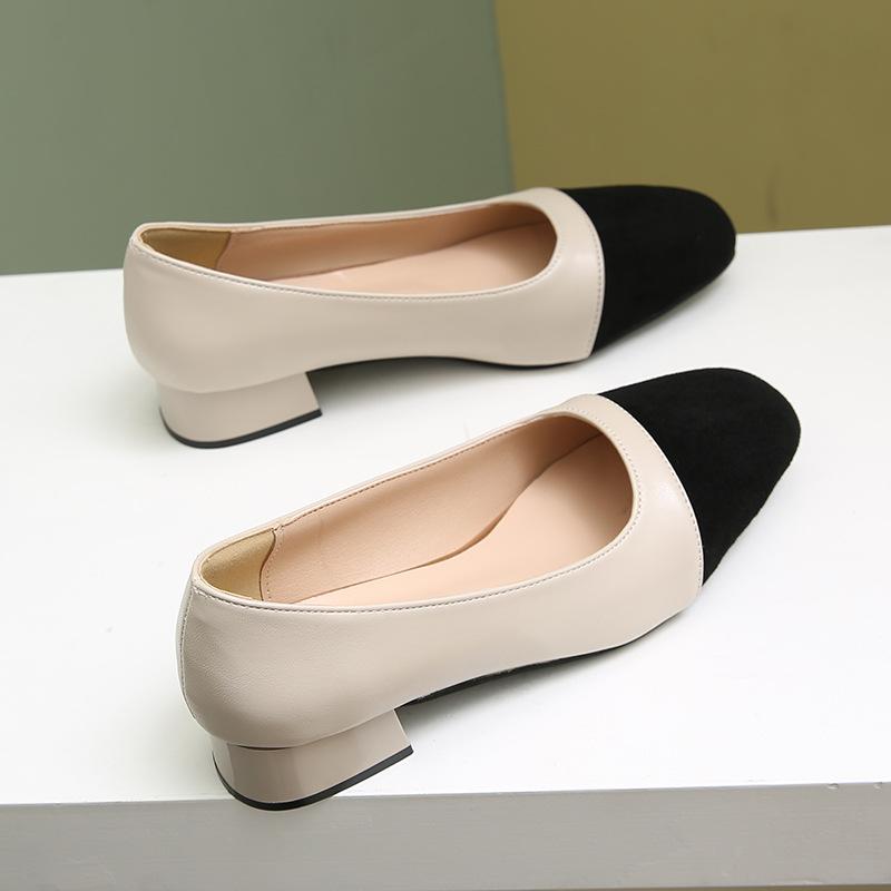 Цветовая гамма, толстый каблук, туфли-лодочки, женские, французский средний каблук, новинка весна, маленький ароматный ветер, легкий подъем, квадратный носок, высокий каблук, туфли-лодочки