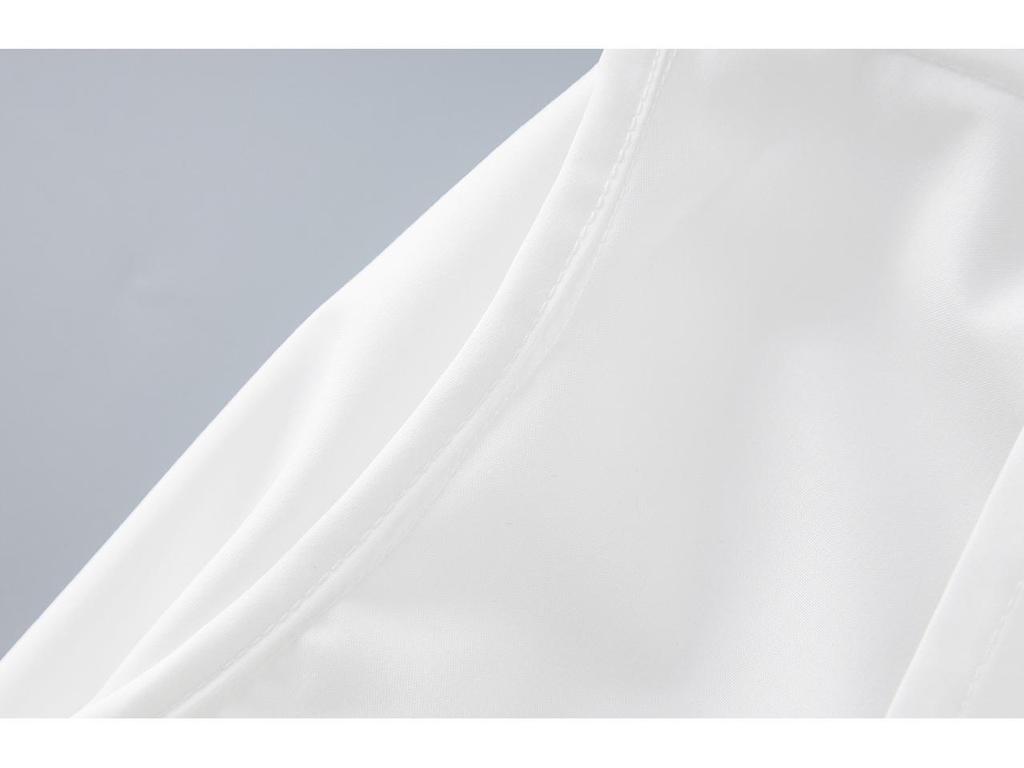 French White Women's Flare Sleeve Lace Top - Casual Long Sleeve Stand Collar Shirt