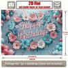 2D Happy Birthday Photography Backdrop, Light Blue Background with Pink Flowers and Butterflies