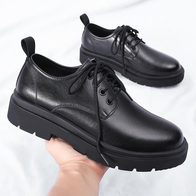 Leather shoes men's low-top green British style casual big-headed leather shoes working men's wedding groom shoes