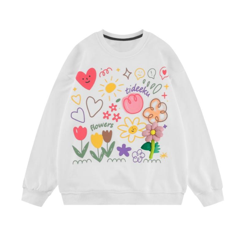 Детские топы, милый пуловер средней длины с трехмерным цветочным принтом
