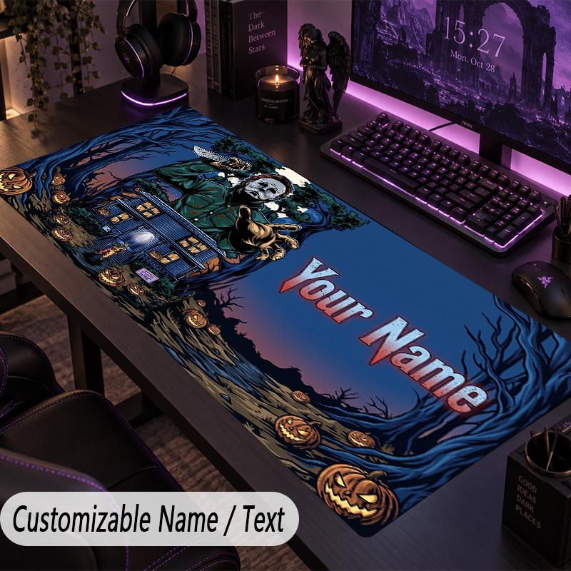 Custom Text Big Mousepad, Extended Desk Pad For Laptop Work GameHalloween Michael Myers