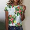 Women's round neck shirt with 3D digital printing short sleeved shirt, fashionable women's top KTB