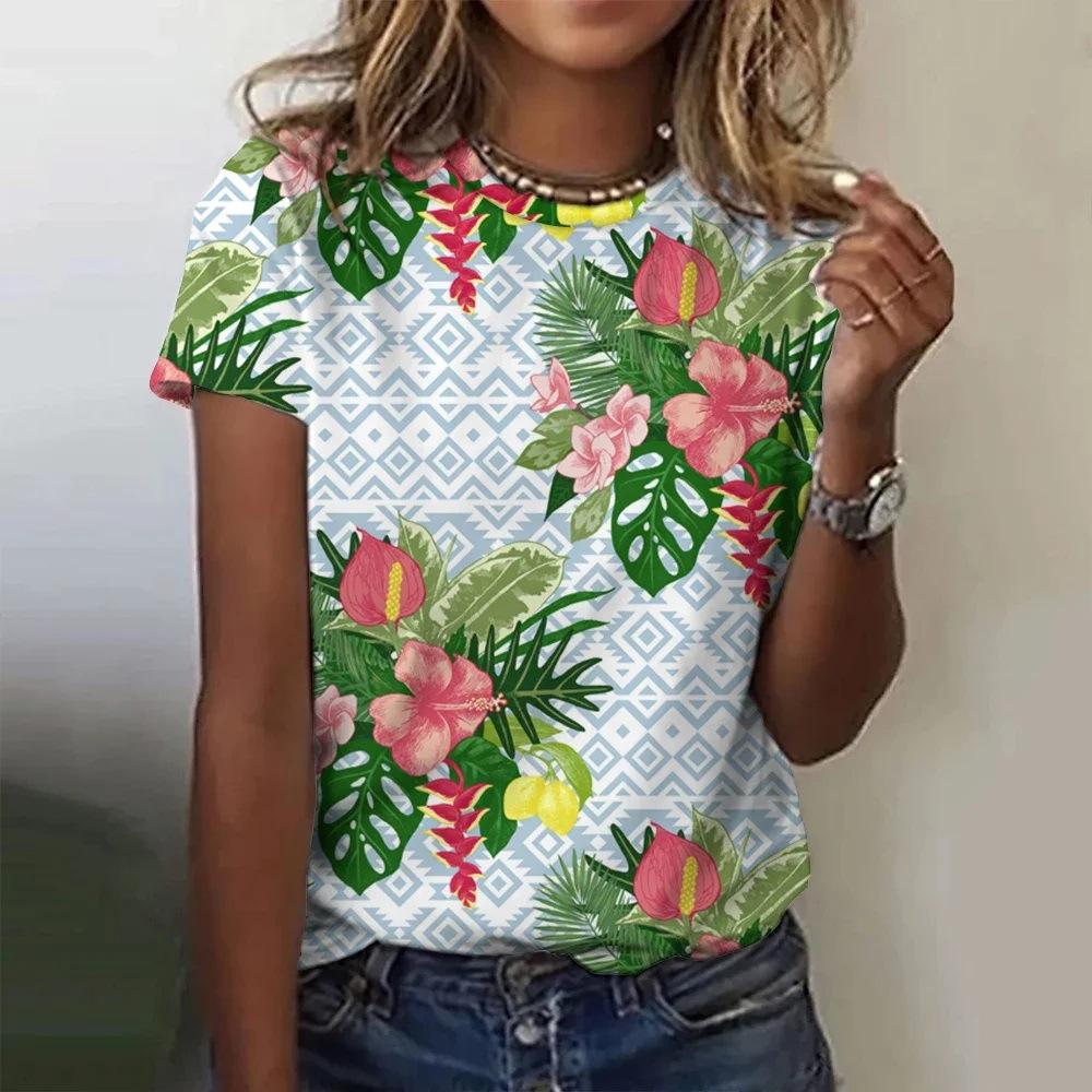Women's round neck shirt with 3D digital printing short sleeved shirt, fashionable women's top KTB