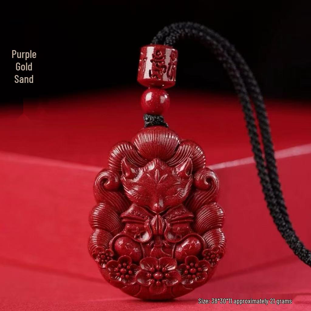 Кулон-ожерелье и брелок-шарм из циннабара, красной цинчжоуской глины, с изображением девятихвостой лисы