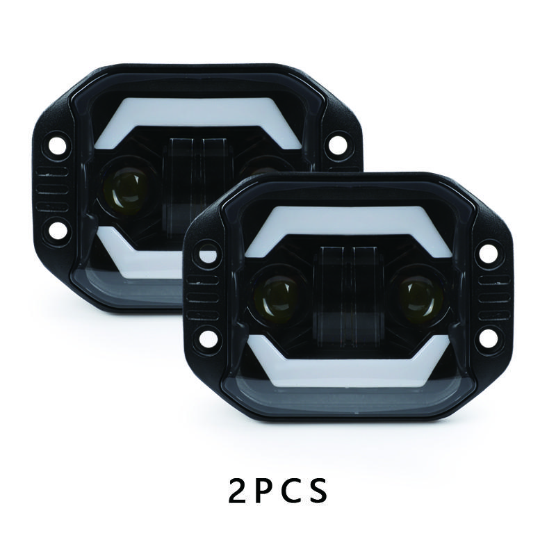 4-inch Wrangler Yellow and White Angel Eye Off Road Vehicle Work Light LED Square Spot Light Embedded Front Bar Middle Mesh Fog