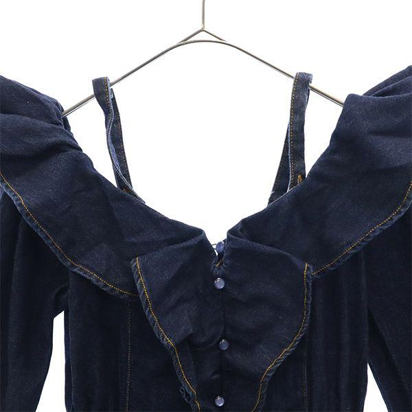 Lily Brown неношеное Длинный рукав Джинсовое платье с оборками F Navy LWFO181003 Женщины Б/у