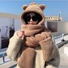 Autumn and Winter Bear Hat, Scarf, Integrated Gloves, Plush Double-layer Thickened Multi-functional Ear Protection, Outdoor Thermal Hat