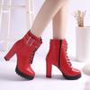 Platform High Heels Boots Women Ankle Boots with Buckle Shoes Women's High Heel Sexy Motorcycle Boots Platform Shoes for Woman
