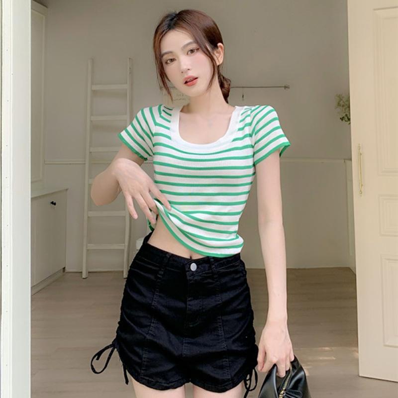 Женские Топы Приталенные Милые Повседневные Простые Вязаные с Круглым Вырезом