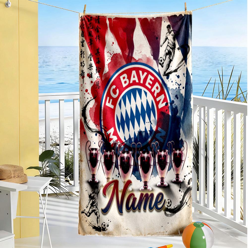 Bayern Munich Champions Customized Name Beach Towel Super Soft & Absorbent Suitable for Sports Travel Swimming Yoga Bathroom Beach And Pool