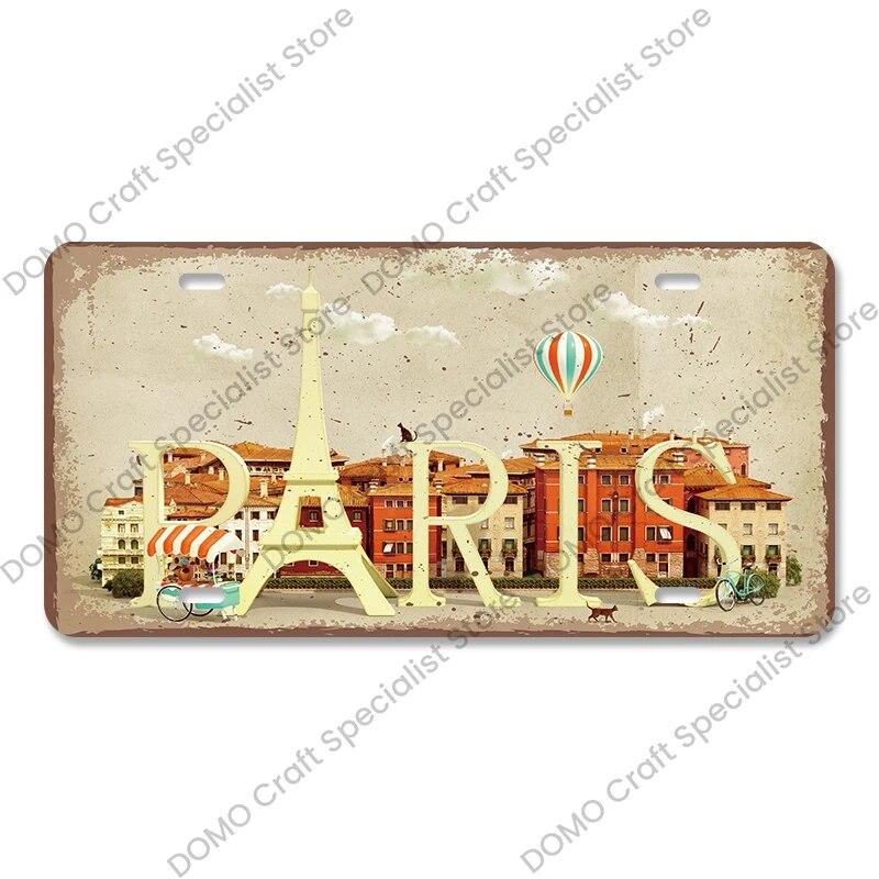 National Landmark Poster Car License Plate Retro France New York Australia Metal Tin Signs Wall Decor Garage Car Club