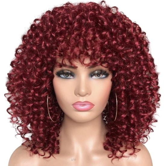 African Women Short Kinky Curly Wigs Silk Hair Natural Look with Bangs High Temperature Wigs Long-Lasting Wear