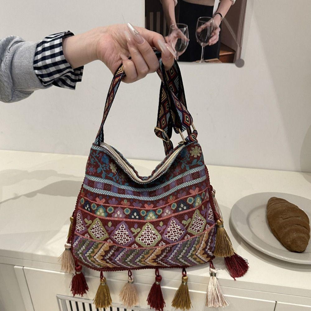 Тканевые сумки кросс-боди в этническом стиле, ретро богемная сумка-мессенджер, портативная сумка на плечо с кисточками, для путешествий