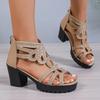 2024 Brand Shoes for Women Outdoor Back Zip Women's Sandals Fashion Office Sandal Women Crystal Wedge Rome Open Toe Shoes Female