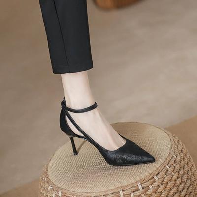 Национальный стиль острый носок мелкий вырез туфли на одной перемычке одинарная обувь женская весна и осень лето новая красивая темперамент тонкий каблук