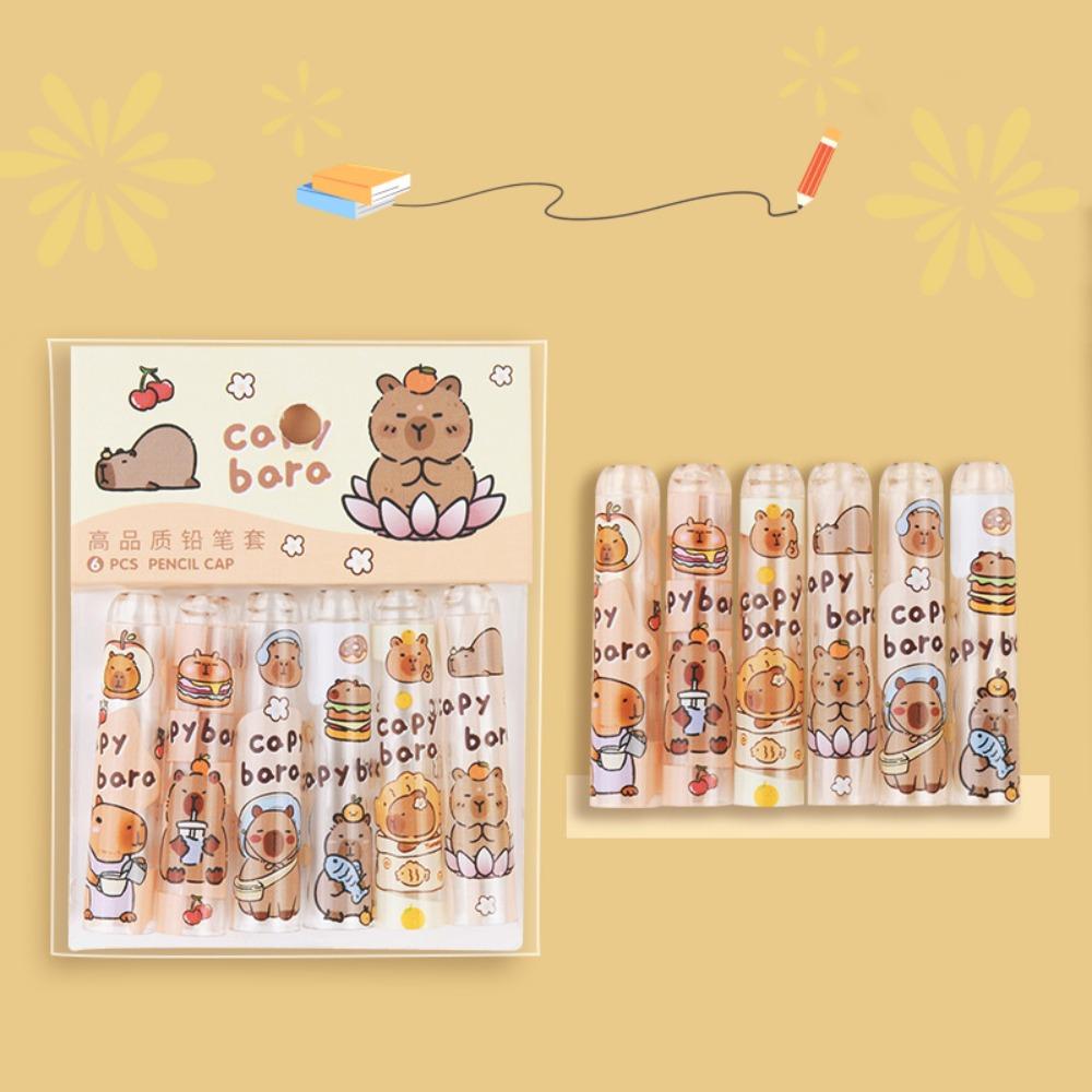 6 шт./набор Пластиковые топперы для ручек Защитный чехол Мультяшный протектор для кончика ручки Милые колпачки для карандашей Студенты