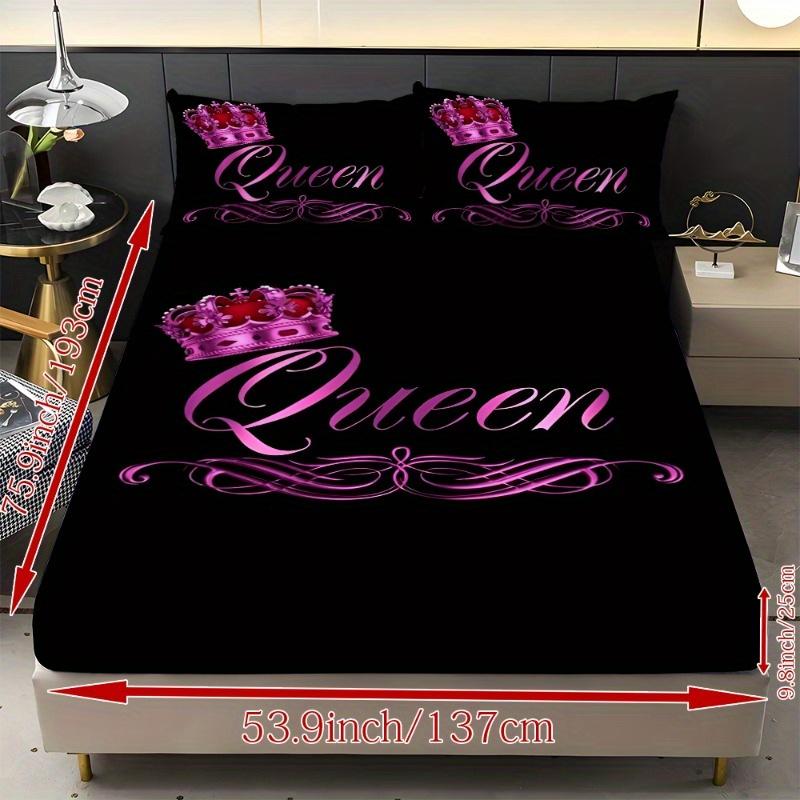 1pc Fitted Sheet Set Black Pink Queen Crown 3D Print 100% Polyester Cover Breathable Bedding Set Home Decor without Pillowcases