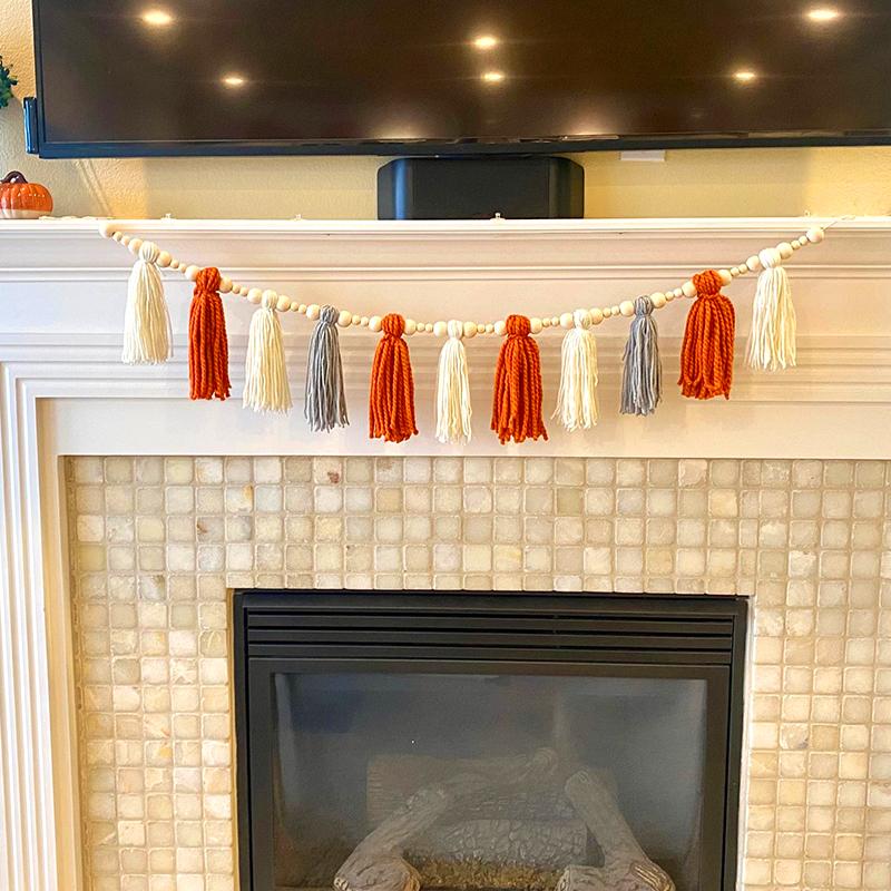 2M Wood Beads Creative Thanksgiving Day Window Wall Tassels Handmade Gifts Ornaments Hanging Decorative Home Decoration