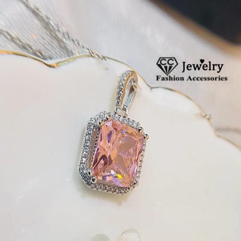 CC Romantic Pink Pendants For Women Shine Cubic Zirconia Stone Necklace Fashion Accessories Fine Jewelry Gift CCN288