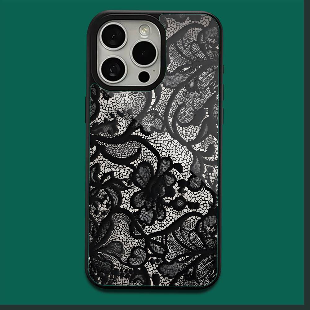 Черный кружевной принт Новый Горячий Чехол Для Телефона Для iPhone 16,15,14,13,12,11,Plus,Pro,Max,Mini Мягкий Магнитный Беспроводной Заряд Магсейф