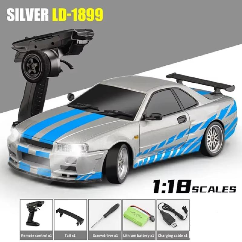 2024 New 2.4GHz 1/18 GTR R34 RC Metal High Speed Drift Car with Gyroscope Highway Alloy Racing Remote Control Racing Car Kids Toy Gift