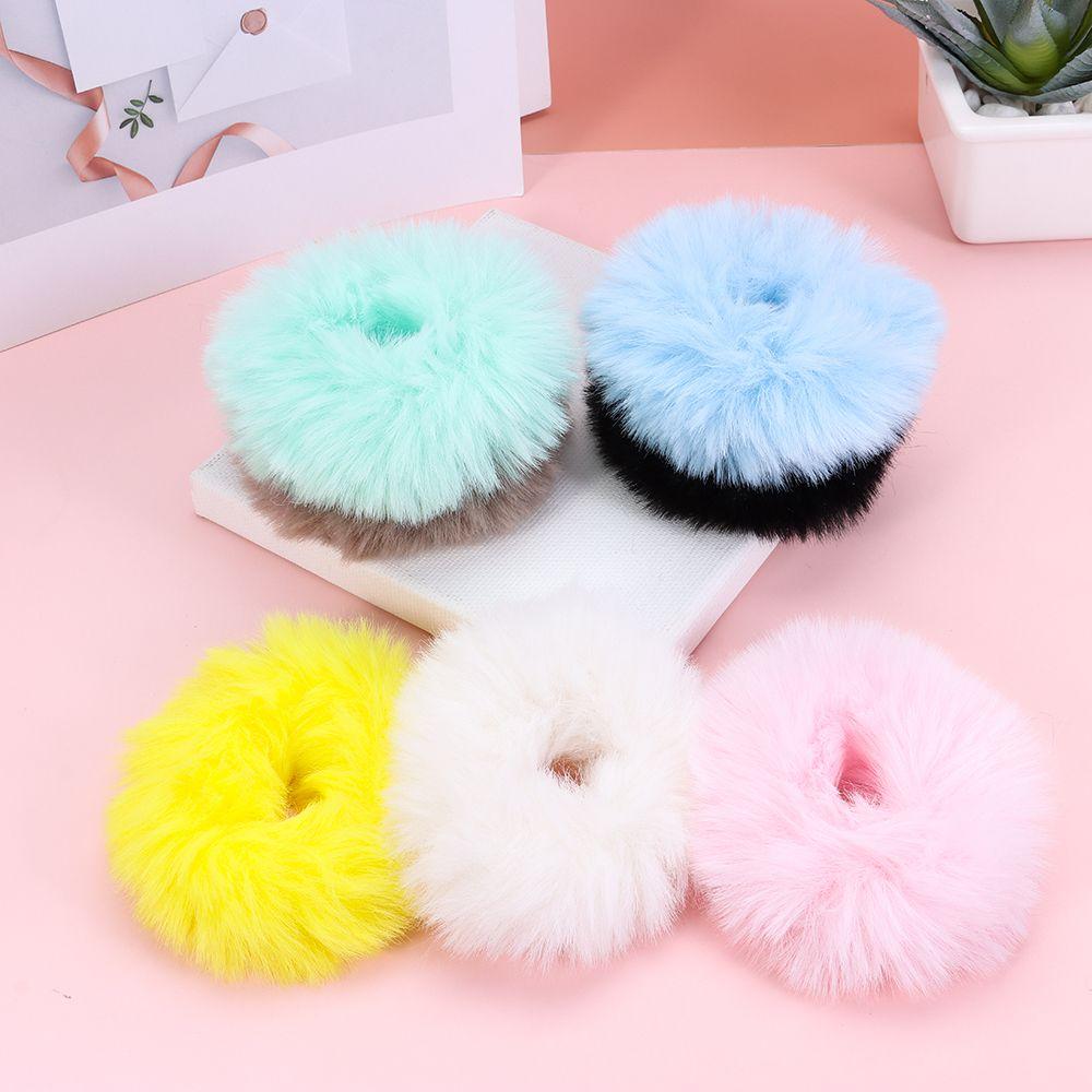 Girls Hair Accessories Fur Hair Scrunchies Ponytail Holders Pom Pom Hair Tie Elastic Hair Bands