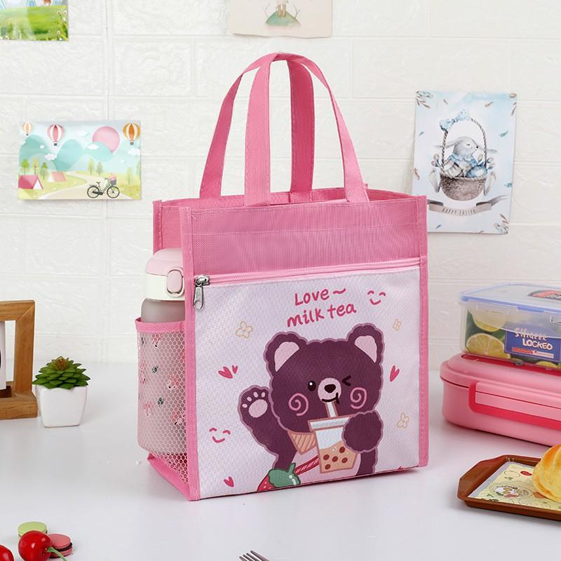Large Waterproof Lunch Bag Kids - Cute Cartoon Canvas Insulated Food Carrier School Picnic Travel
