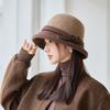 Woolen Bucket Hat Women's Autumn and Winter Fashion Warm Elegant British Retro Basin Hat Top Hat