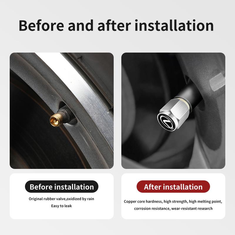4PCS Car Wheel Tire Valve Stem Covers Cap Decoration Accessories For Lexus UX250h RX450h RX300 GX470 CT200h RX400h NX300h RX350 wzdf76