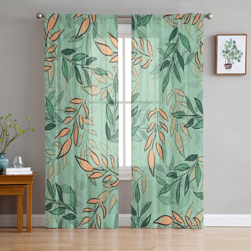 Ветка Свежие Зеленые Листья Прозрачные Шторы для Гостиной Прозрачный Тюль Оконные Шторы Спальня Кухня Домашний Декор Вуаль Шторы