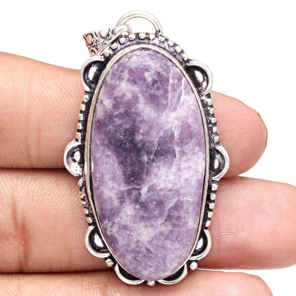 Pendant Lepidolite Gemstone Handmade Mother's Day Gift Silver Jewelry 2.25"