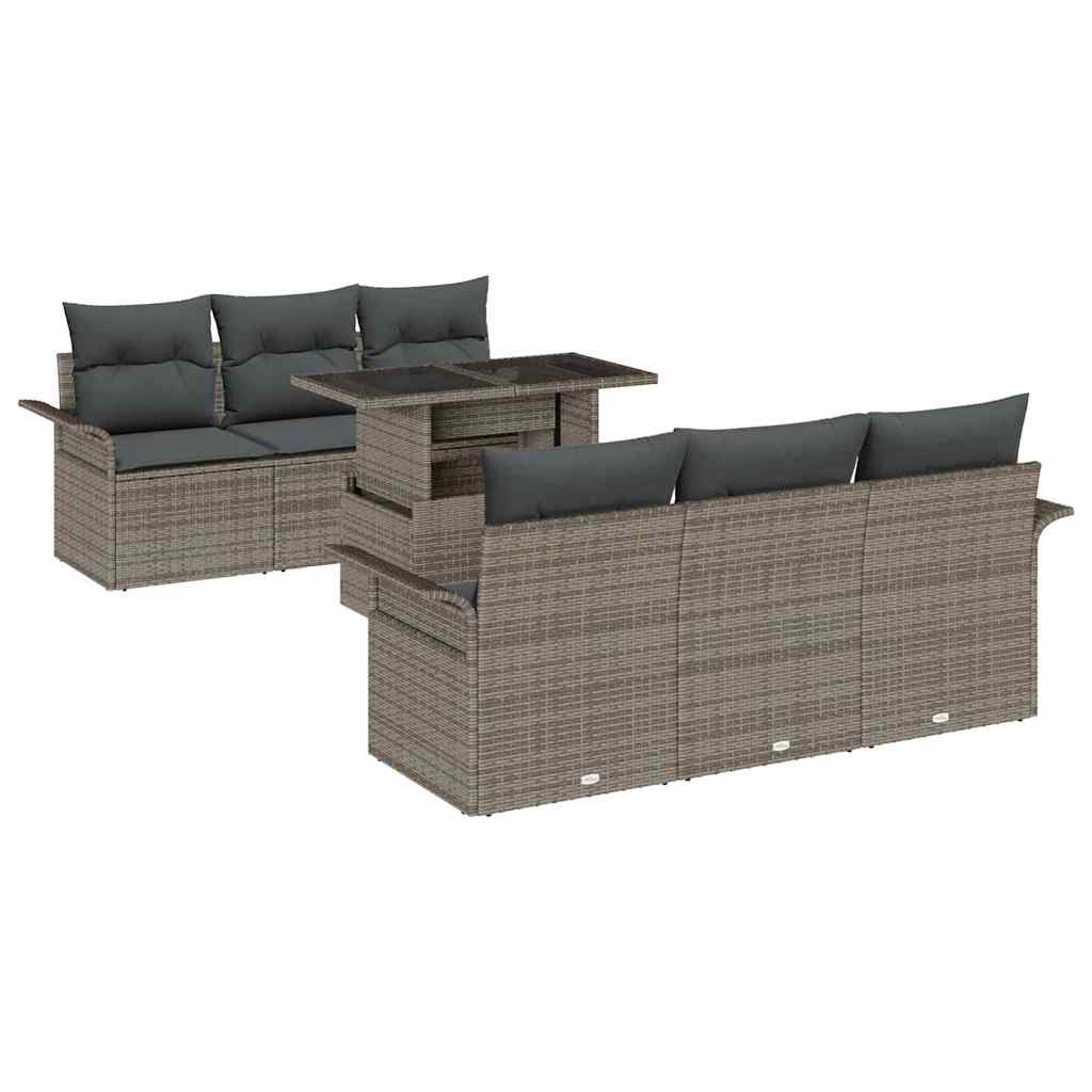 Garden Sofa Set with Cushions 7 pcs Grey Poly Rattan