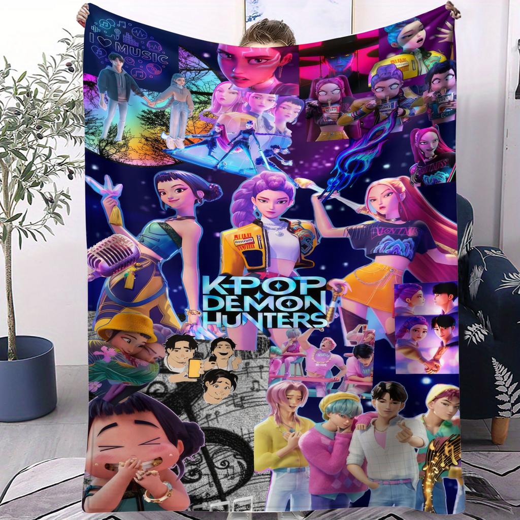 K-Pop Охотники на демонов Плед Горячее Аниме Фланелевый Плед Подарок для фаната Подходит для домашнего отдыха Кемпинга Путешествий Многофункциональный Плед