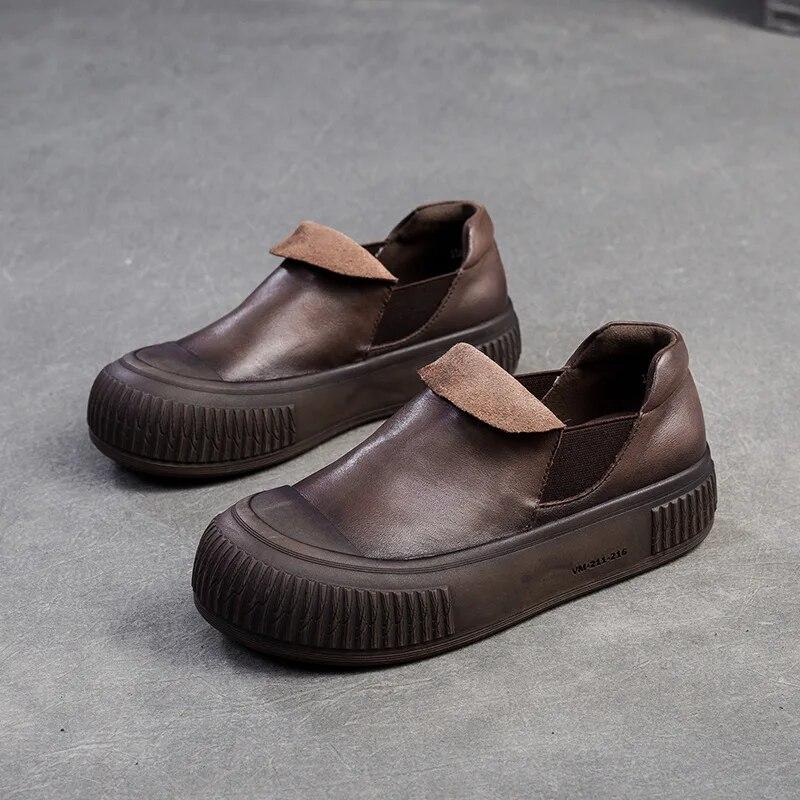 Лоферы из натуральной кожи в стиле ретро, ​​повседневная удобная женская обувь на плоской платформе с толстой подошвой