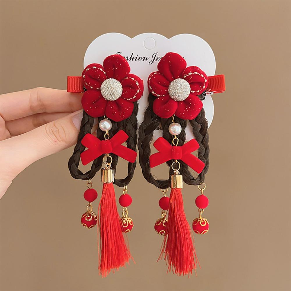 Tassels Children Bow Wig Hairpin Flower Ancient Style Hairpin Chinese New Year Headwear Girls