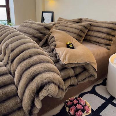 2024 новый комплект из четырех предметов из кроличьего бархата молочного бархата с утолщенным мехом кролика, комплект из четырех предметов из простыни длиной 1,5 м и 1,8 м