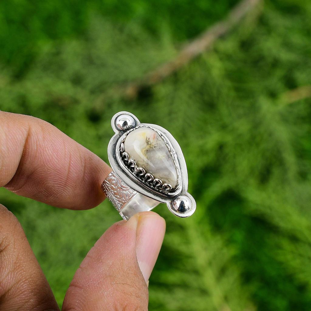 Подарок для женщин Наборное регулируемое кольцо Серебро 925 пробы Натуральный океанический яшма