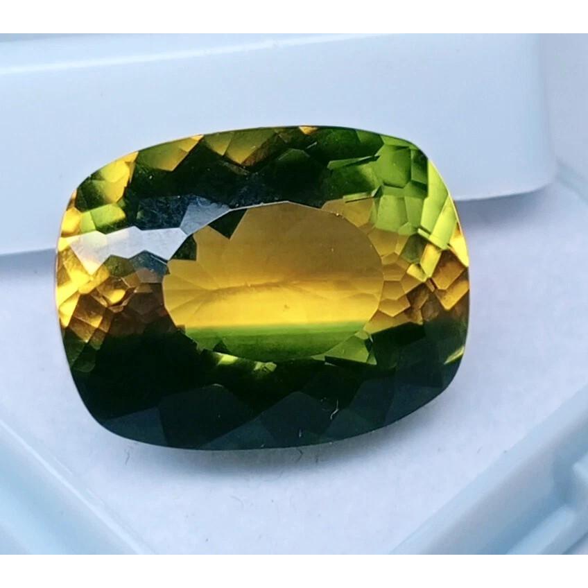 Natural Bi-Color Tourmaline 11+ Ct Cushion Cut Certified Fabulous Gemstone